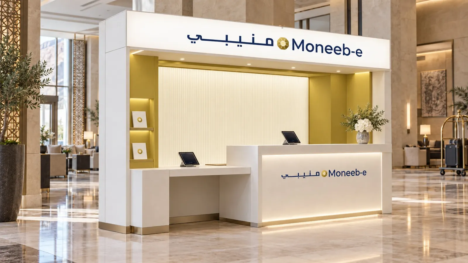 نقطة استقبال منيبي بهوية ذهبية وبيضاء